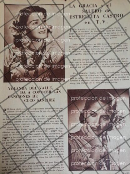 AFICHE ANTIGUO CANTANTES YOLANDA DEL VALLE Y ESTRELLITA CASTRO