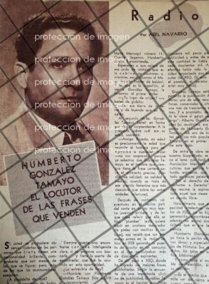 AFICHE ANTIGUO ENTREVISTA A HUMBERTO GONZALEZ TAMAYO 1952