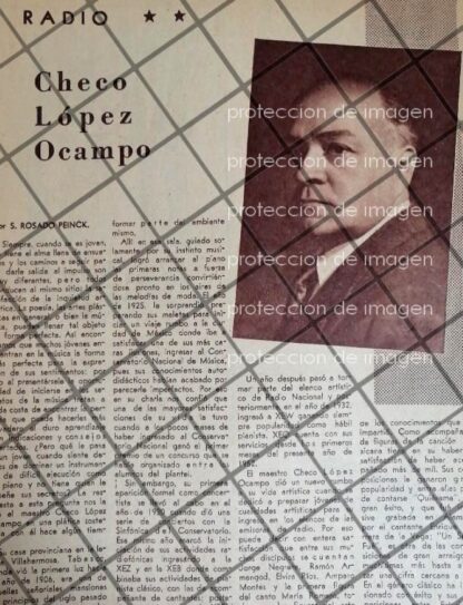 AFICHE ANTIGUO ENTREVISTA A COMPOSITOR SERGIO LOPEZ OCAMPO 1952