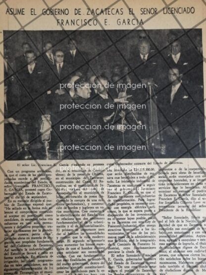 AFICHE ANTIGUO FRANCISCO E. GARCIA ESTRADA ASUME EN ZACATECAS 1956