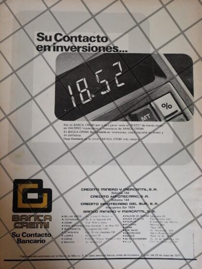 CARTEL ANTIGUO BANCA CREMI 1978 1101