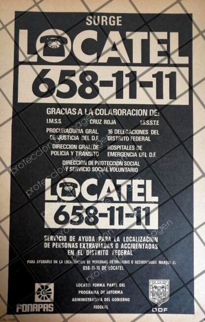 AFICHE RETRO DE GOBIERNO. LOCATEL INICIA OPERACIONES 1979