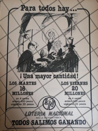 AFICHE ANTIGUO ORIGINAL LOTERIA NACIONAL, DIBUJO: ABEL QUEZADA 1979 /188