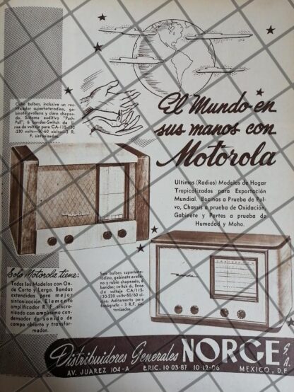 CARTEL ANTIGUO RADIOS MOTOROLA 1948