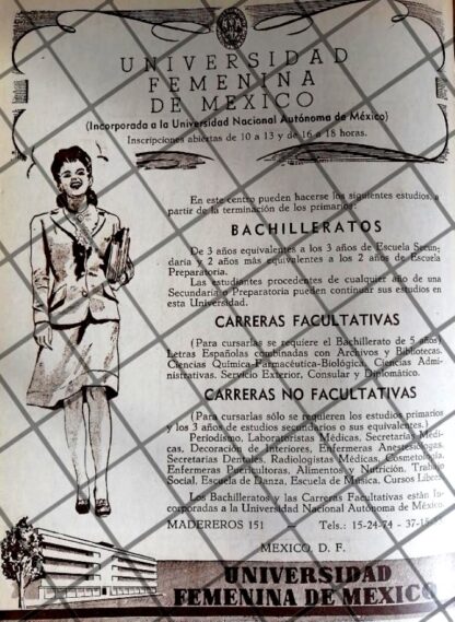 CARTEL ANTIGUO. UNIVERSIDAD FEMENINA DE MEXICO 1948