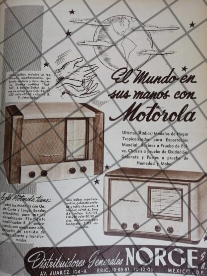 CARTEL PUBLICITARIO ANTIGUO. RADIOS MOTOROLA 1948