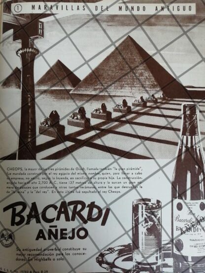 AFICHE RETRO. BACARDI Y PIRAMIDES EGIPCIAS 1948