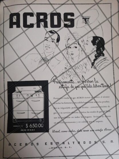 CARTEL PUBLICITARIO ANTIGUO LAS PRIMERAS ESTUFAS ACROS 1948 4