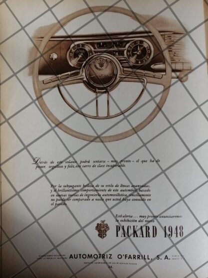 CARTEL ANTIGUO AUTOMOTRIZ O`FARRILL S.A. AUTOS PACKARD 1948