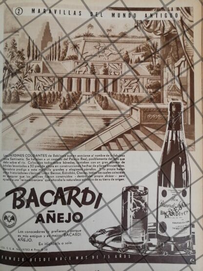 CARTEL PUBLICITARIO RETRO BACARDI /MARAVILLAS DEL MUNDO 1948