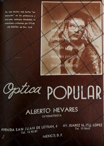 CARTEL PUBLICITARIO OPTICA POPULAR. ALBERTO NEVARES 1948