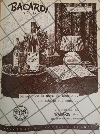 CARTEL PUBLICITARIO RETRO BACARDI Y XEW RADIO 1948