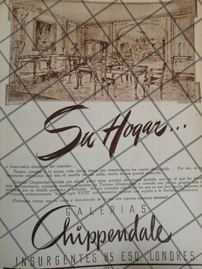 CARTEL ANTIGUO GALERIA CHIPPENDALE 1948 DIBUJO F.J. KEGEL