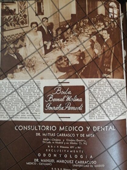 AFICHE ANTIGUO BODA DE ANGELES BERNAL MOLINA 1948