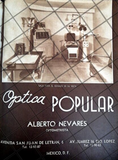 CARTEL PUBLICITARIO OPTICA POPULAR. ALBERTO NEVARES 1948 2