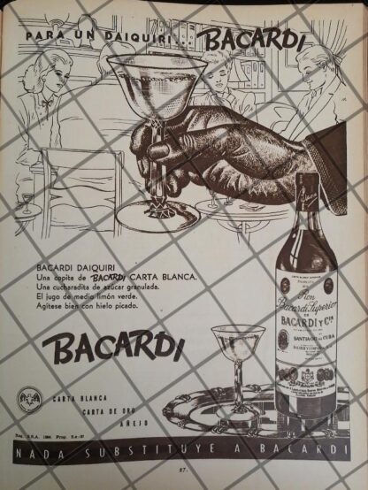 CARTEL PUBLICITARIO ANTIGUO. RON BACARDI 1948 -52