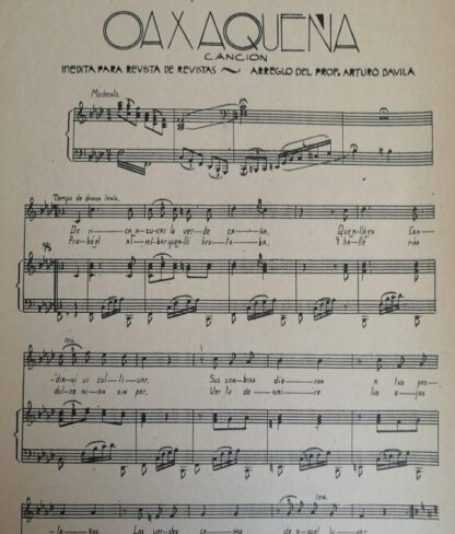 PARTITURA ANTIGUA INEDITA. OAXAQUEÑA. ARTURO DAVILA 1937