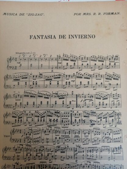 PARTITURA ANTIGUA FANTASIA DE INVIERNO 1920 R.R. FORMAN