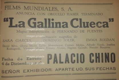 CARTEL RETRO 1941 PELICULA LA GALLINA CLUECA PALACIO CHINO