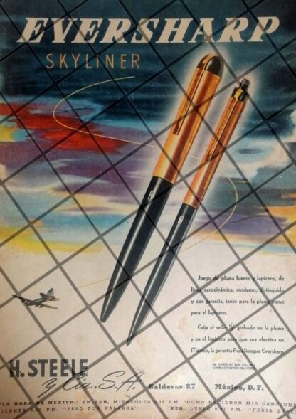 CARTEL PUBLICITARIO RETRO BOLIGRAFO EVERSHARP SKYLINER 1941