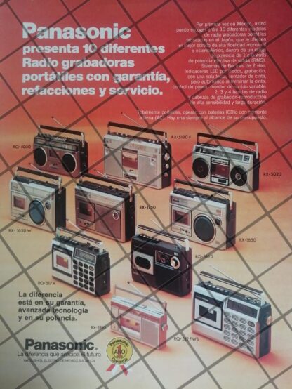 CARTEL PUBLICITARIO RETRO RADIO GRABADORAS PANASONIC 1982