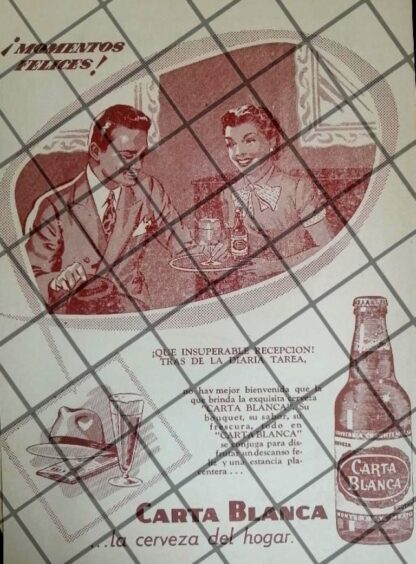 CARTEL PUBLICITARIO RETRO CERVEZA CARTA BLANCA 1962 93