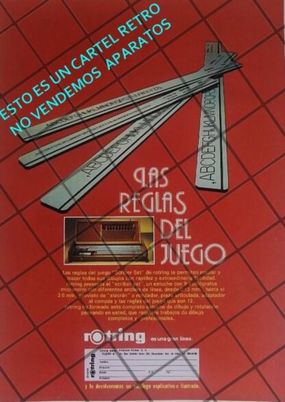 CARTEL PUBLICITARIO RETRO REGLAS ROTRING 1982