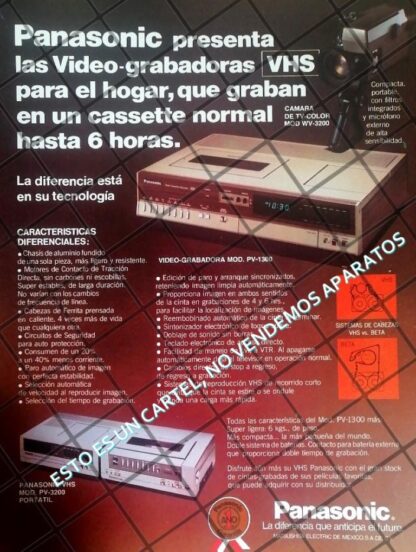 CARTEL PUBLICITARIO ANTIGUO VIDEO CASETTERA PANASONIC 80s