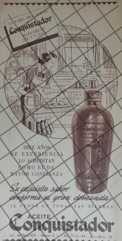 CARTEL PUBLICITARIO RETRO. ACEITE CONQUISTADOR 1940