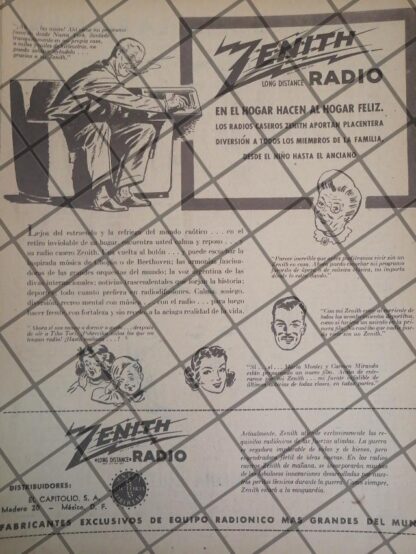 CARTEL PUBLICITARIO RETRO RADIOS ZENITH DE MEXICO 1945 647