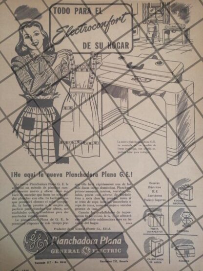 CARTEL PUBLICITARIO RETRO PLANCHA PLANA G.E 1948 646