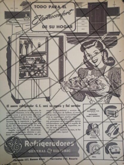 CARTEL PUBLICITARIO RETRO REFRIGERADOR G.E 1944 645