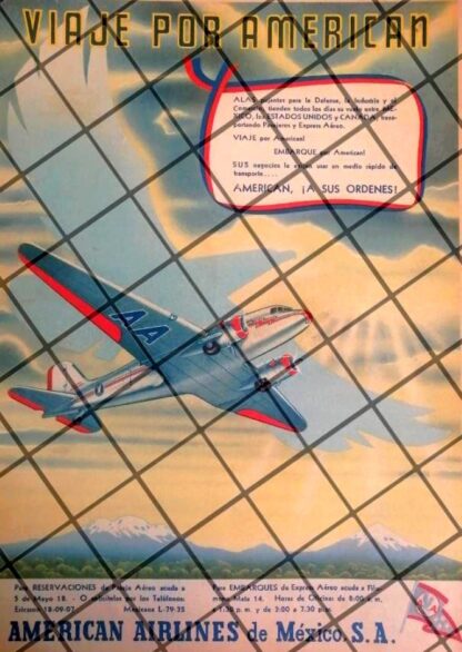 CARTEL RETRO AEROLINEAS AMERICAN AIRLINES DE MEXICO 1945 E2