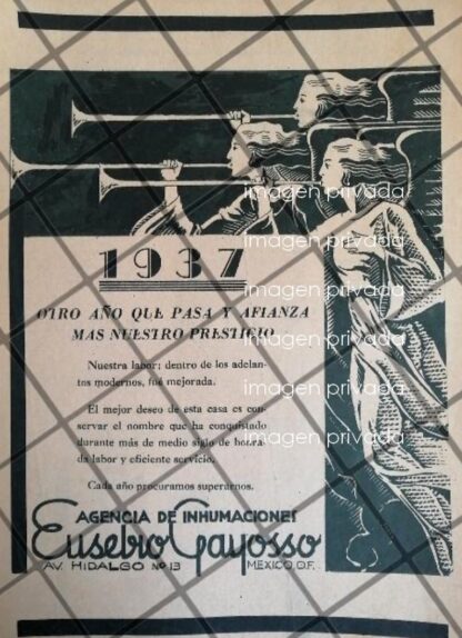 CARTEL PUBLICITARIO RETRO FUNERALES EUSEBIO GAYOSSO 1937