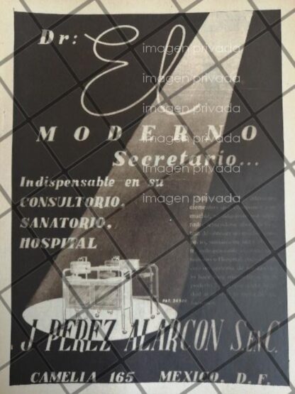 CARTEL PUBLICITARIO RETRO MUEBLES MEDICOS PEREZ ALARCON 1936