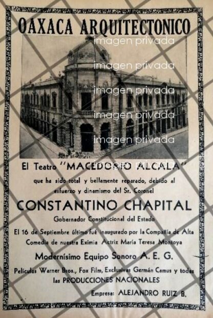 CARTEL RETRO TEATRO MACEDONIO ALCALA 1939 OAXACA