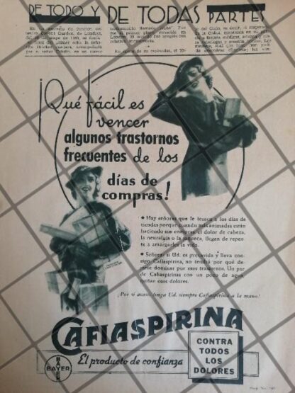 CARTEL ANTIGUO CAFIASPIRINA BAYER 1937 /107