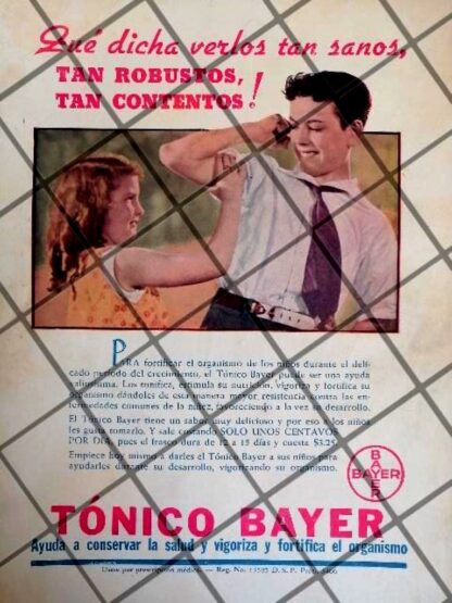 CARTEL PUBLICITARIO ANTIGUO. TONICO BAYER 1937 99