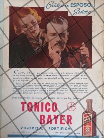 CARTEL PUBLICITARIO ANTIGUO. TONICO BAYER 1937 98