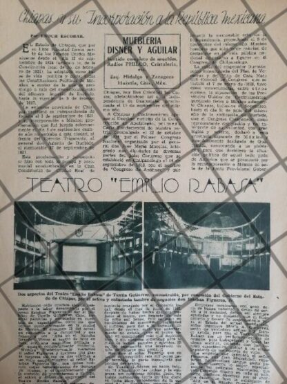 AFICHE RETRO TEATRO EMILIO RABASA, CHIAPAS 1936 Y MAS