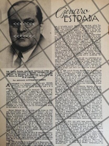 AFICHE VINTAGE MUERE EL ESCRITOR GENARO ESTRADA 1937