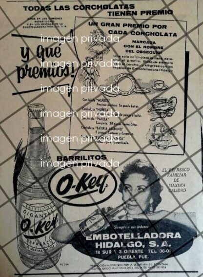 CARTEL PUBLICITARIO RETRO LANZAN FREFRESCOS BARRILITO O-KEY 1958