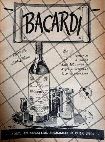 CARTEL DE PUBLICIDAD PATRIOTA. BACARDI 1942 GUERRA MUNDIAL 651