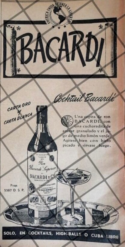 CARTEL DE PUBLICIDAD PATRIOTA. BACARDI 1942 GUERRA MUNDIAL