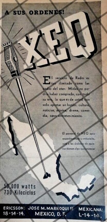 AFICHE RETRO. RADIO DIFUSORA XEQ. 1942 136