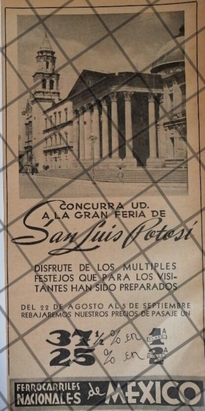 CARTEL ANTIGUO FERROCARRILES NACIONALES /SAN LUIS POTOSI 42