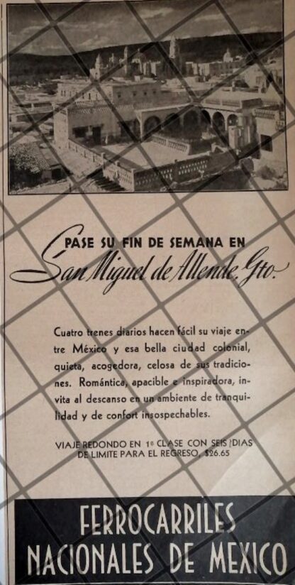 CARTEL ANTIGUO FERROCARRILES NACIONALES /SAN MIGUEL DE ALLENDE