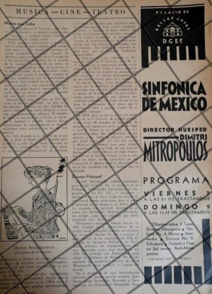 AFICHE RETRO ORQUESTA SINFONICA Y DIMITRI MITROPOULOS 1942