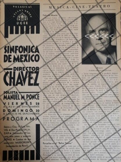 AFICHE RETRO ORQUESTA SINFONICA Y MUERTE DE MICHAEL FOKINE 1942