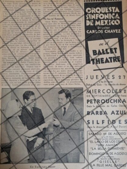 AFICHE RETRO ORQUESTA SINFONICA Y ORSON WELLS EN MEXICO 1942